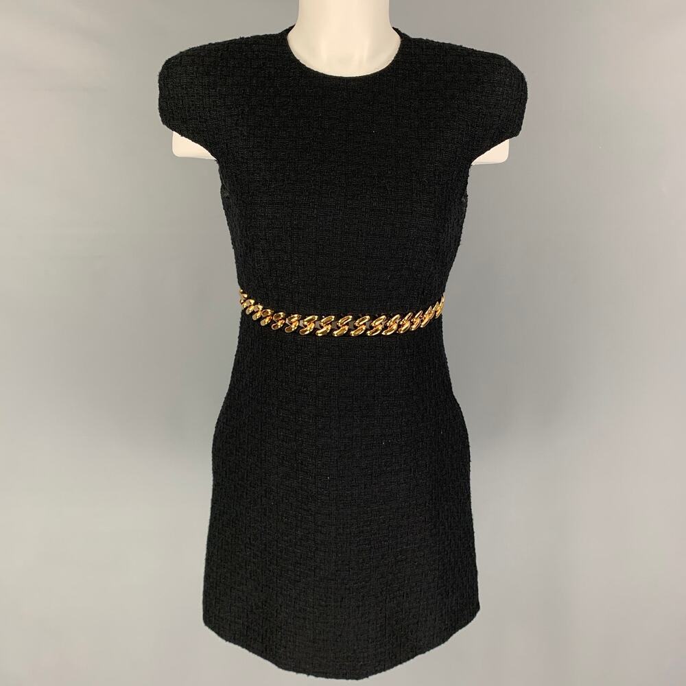 VERSACE Size 2 Black Cotton Textured Cap Sleeves Dress